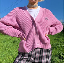 Load image into Gallery viewer, Women's Sweater Cardigan Angel Letter Embroidery Long Sleeve V neck