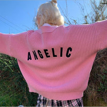 Load image into Gallery viewer, Women's Sweater Cardigan Angel Letter Embroidery Long Sleeve V neck