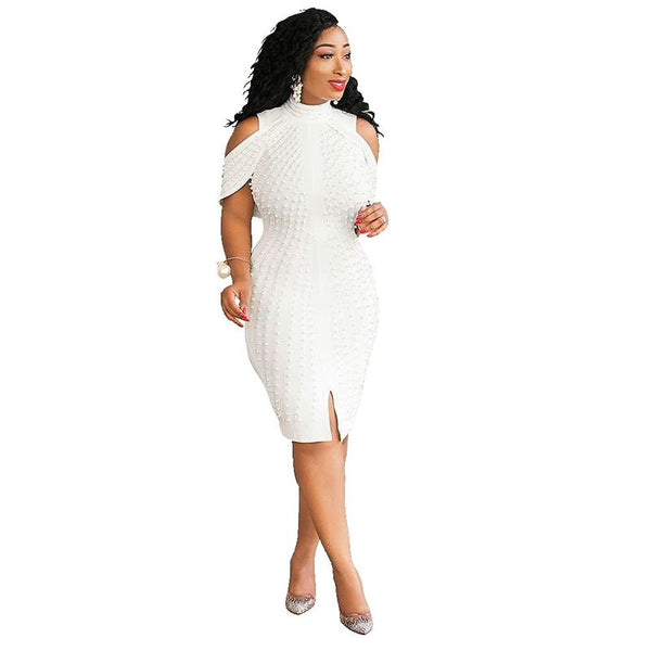 Turtleneck Bodycon Mini Dress With Pearl