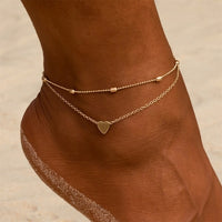 Women's Vintage Heart Flower Barefoot Sandals Beach Anklet Tassel