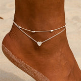 Women's Vintage Heart Flower Barefoot Sandals Beach Anklet Tassel