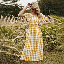 Load image into Gallery viewer, Women's large pocket casual cross back Plaid Dress spring summer - Sophornlilly
