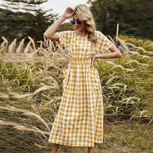 Load image into Gallery viewer, Women's large pocket casual cross back Plaid Dress spring summer - Sophornlilly