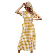 Load image into Gallery viewer, Women's large pocket casual cross back Plaid Dress spring summer - Sophornlilly