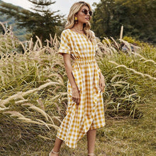 Load image into Gallery viewer, Women's large pocket casual cross back Plaid Dress spring summer - Sophornlilly