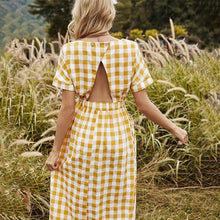 Load image into Gallery viewer, Women's large pocket casual cross back Plaid Dress spring summer - Sophornlilly