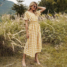 Load image into Gallery viewer, Women's large pocket casual cross back Plaid Dress spring summer - Sophornlilly