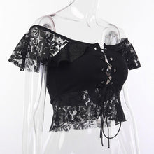 Load image into Gallery viewer, Women traf Tanks &amp; Camis Vintage Gothic Punk Bandage Lace Off Shoulder - Sophornlilly