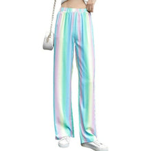 Load image into Gallery viewer, Womens Casual Rainbow Stripes Elastic Waist Long Pants Straight Baggy