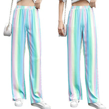 Load image into Gallery viewer, Womens Casual Rainbow Stripes Elastic Waist Long Pants Straight Baggy
