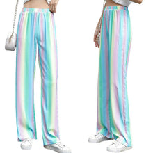 Load image into Gallery viewer, Womens Casual Rainbow Stripes Elastic Waist Long Pants Straight Baggy