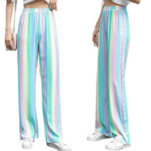 Load image into Gallery viewer, Womens Casual Rainbow Stripes Elastic Waist Long Pants Straight Baggy
