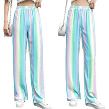Load image into Gallery viewer, Womens Casual Rainbow Stripes Elastic Waist Long Pants Straight Baggy