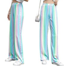 Load image into Gallery viewer, Womens Casual Rainbow Stripes Elastic Waist Long Pants Straight Baggy