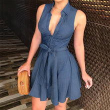 Load image into Gallery viewer, Womens Dress Sexy Large V Neck Sleeveless Club Party Denim Jeans