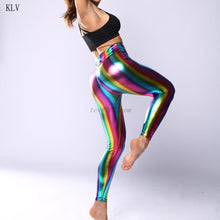 Load image into Gallery viewer, Hologram Metallic Rainbow Leggings Glitter Neon Stripes
