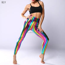 Load image into Gallery viewer, Hologram Metallic Rainbow Leggings Glitter Neon Stripes