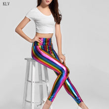 Load image into Gallery viewer, Hologram Metallic Rainbow Leggings Glitter Neon Stripes
