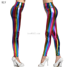 Load image into Gallery viewer, Hologram Metallic Rainbow Leggings Glitter Neon Stripes