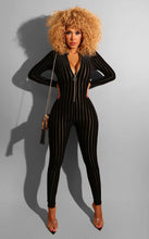 Load image into Gallery viewer, Womens Jumpsuit V Neck Front Zipper Up Plush Rompers Hollow Stripe - Sophornlilly