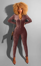 Load image into Gallery viewer, Womens Jumpsuit V Neck Front Zipper Up Plush Rompers Hollow Stripe - Sophornlilly