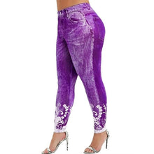 Load image into Gallery viewer, Leggings Imitation Jeans Floral Printing Elastic Waist Pencil