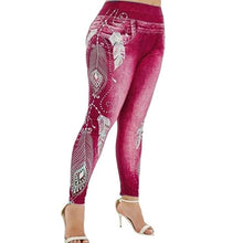 Load image into Gallery viewer, Womens Leggings Imitation Jeans Floral Printing Elastic Waist Pencil