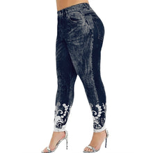 Load image into Gallery viewer, Leggings Imitation Jeans Floral Printing Elastic Waist Pencil