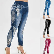 Load image into Gallery viewer, Womens Leggings Imitation Jeans Floral Printing Elastic Waist Pencil