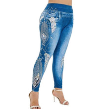 Load image into Gallery viewer, Womens Leggings Imitation Jeans Floral Printing Elastic Waist Pencil