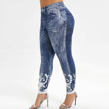 Load image into Gallery viewer, Leggings Imitation Jeans Floral Printing Elastic Waist Pencil