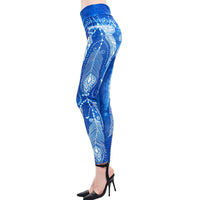 Womens Leggings Imitation Jeans Floral Printing Elastic Waist Pencil