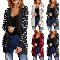 Womens Long Cardigan Sweaters Oversized Open Front Striped Loose Coat