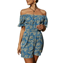 Load image into Gallery viewer, Womens Off Shoulder Floral Mini Jumpsuit Summer Playsuit Beach Romper - Sophornlilly
