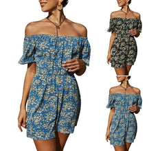Load image into Gallery viewer, Womens Off Shoulder Floral Mini Jumpsuit Summer Playsuit Beach Romper - Sophornlilly