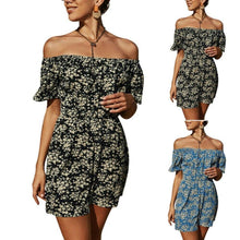 Load image into Gallery viewer, Womens Off Shoulder Floral Mini Jumpsuit Summer Playsuit Beach Romper - Sophornlilly