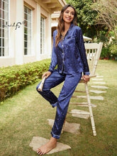 Load image into Gallery viewer, Womens Pajamas Set Silk Satin Sleepwear Women Casual Long Sleeve
