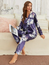 Load image into Gallery viewer, Womens Pajamas Set Silk Satin Sleepwear Women Casual Long Sleeve