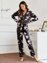 Load image into Gallery viewer, Womens Pajamas Set Silk Satin Sleepwear Women Casual Long Sleeve
