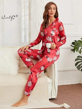 Load image into Gallery viewer, Womens Pajamas Set Silk Satin Sleepwear Women Casual Long Sleeve