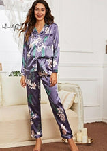 Load image into Gallery viewer, Womens Pajamas Set Silk Satin Sleepwear Women Casual Long Sleeve