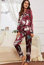Load image into Gallery viewer, Womens Pajamas Set Silk Satin Sleepwear Women Casual Long Sleeve