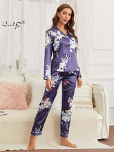 Load image into Gallery viewer, Womens Pajamas Set Silk Satin Sleepwear Women Casual Long Sleeve