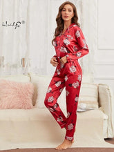 Load image into Gallery viewer, Womens Pajamas Set Silk Satin Sleepwear Women Casual Long Sleeve