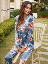 Load image into Gallery viewer, Womens Pajamas Set Silk Satin Sleepwear Women Casual Long Sleeve