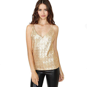 Womens tank top Sequin Glitter Strappy Tank Tops Ladies Sexy Sparkle - Sophornlilly