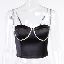 Load image into Gallery viewer, Wonen Party Tops Low Cut Bling Rhinestone Camis Club Crop Tops Shiny