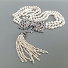 Load image into Gallery viewer, 3 Strands Freshwater Cultured White Pearl Necklace Bowknot