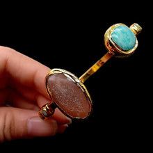 Load image into Gallery viewer, Natural Faceted Oval Sunstone  Green Peruvian Amazonite Gold