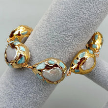 Load image into Gallery viewer, Natural  White Coin Freshwater Pearl Blue larimar Chips Pave